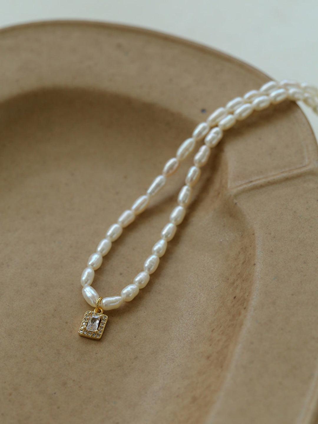 Zircon Pendant Pearl Beaded Necklace - Gembea Jewelry