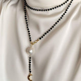 Long Black Agate Baroque Pearl Necklace - Gembea Jewelry