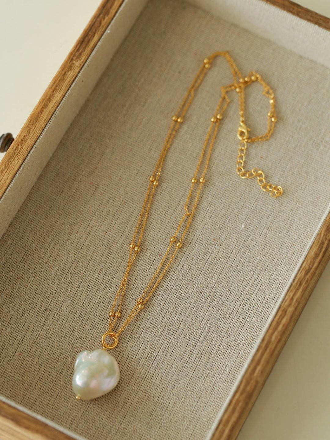 Double Chain Baroque Pendant Necklace - Gembea Jewelry