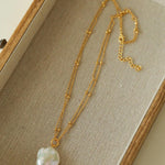 Double Chain Baroque Pendant Necklace - Gembea Jewelry