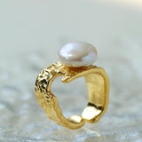 Button Shaped Baroque Pearl Ring - Gembea Jewelry