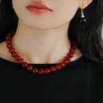 Vintage Red Agate Round Bead Necklace - Gembea Jewelry