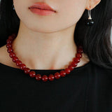 Vintage Red Agate Round Bead Necklace - Gembea Jewelry