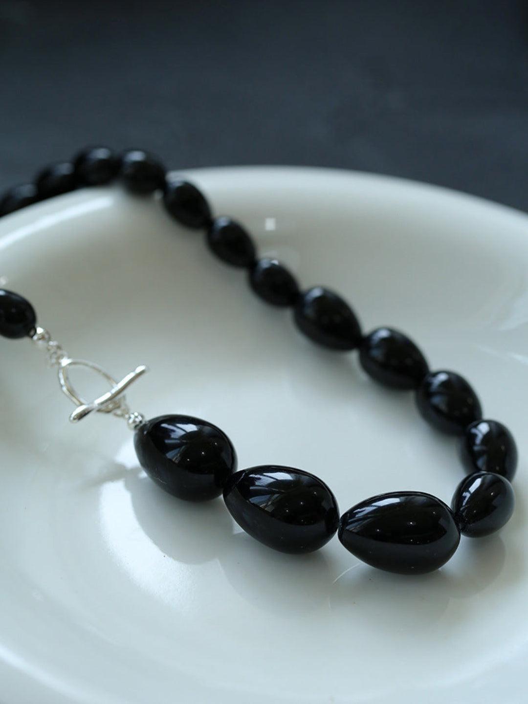 Water Drop Black Agate Beaded Choker Necklace - Gembea Jewelry
