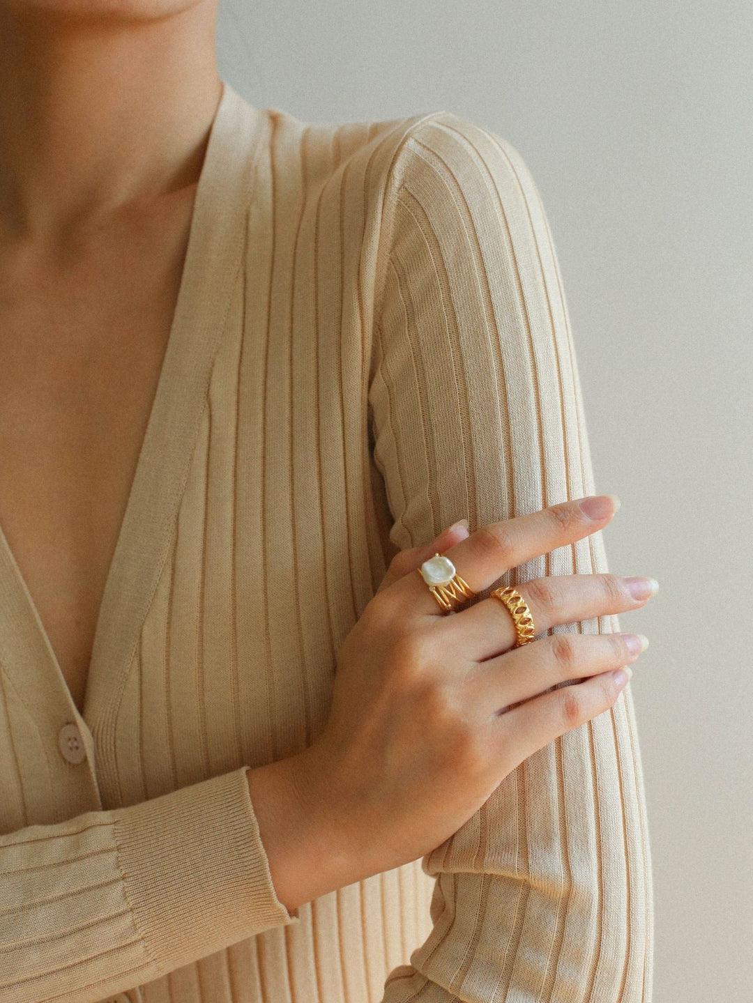 Multilayer Sterling Silver Pearl Ring - Gembea Jewelry