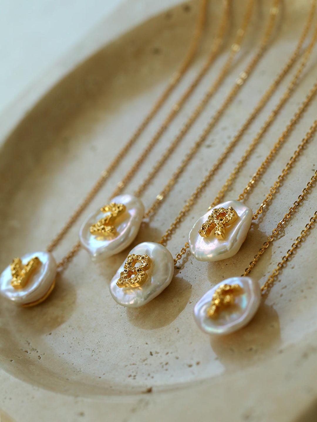 Petal Baroque Pearl 26-Letter Chain Necklace - Gembea Jewelry