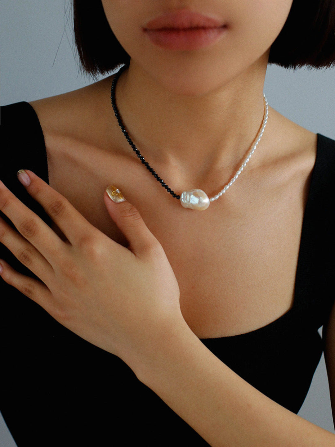 Gembea Jewelry Baroque Pearl Black Spinel Necklace