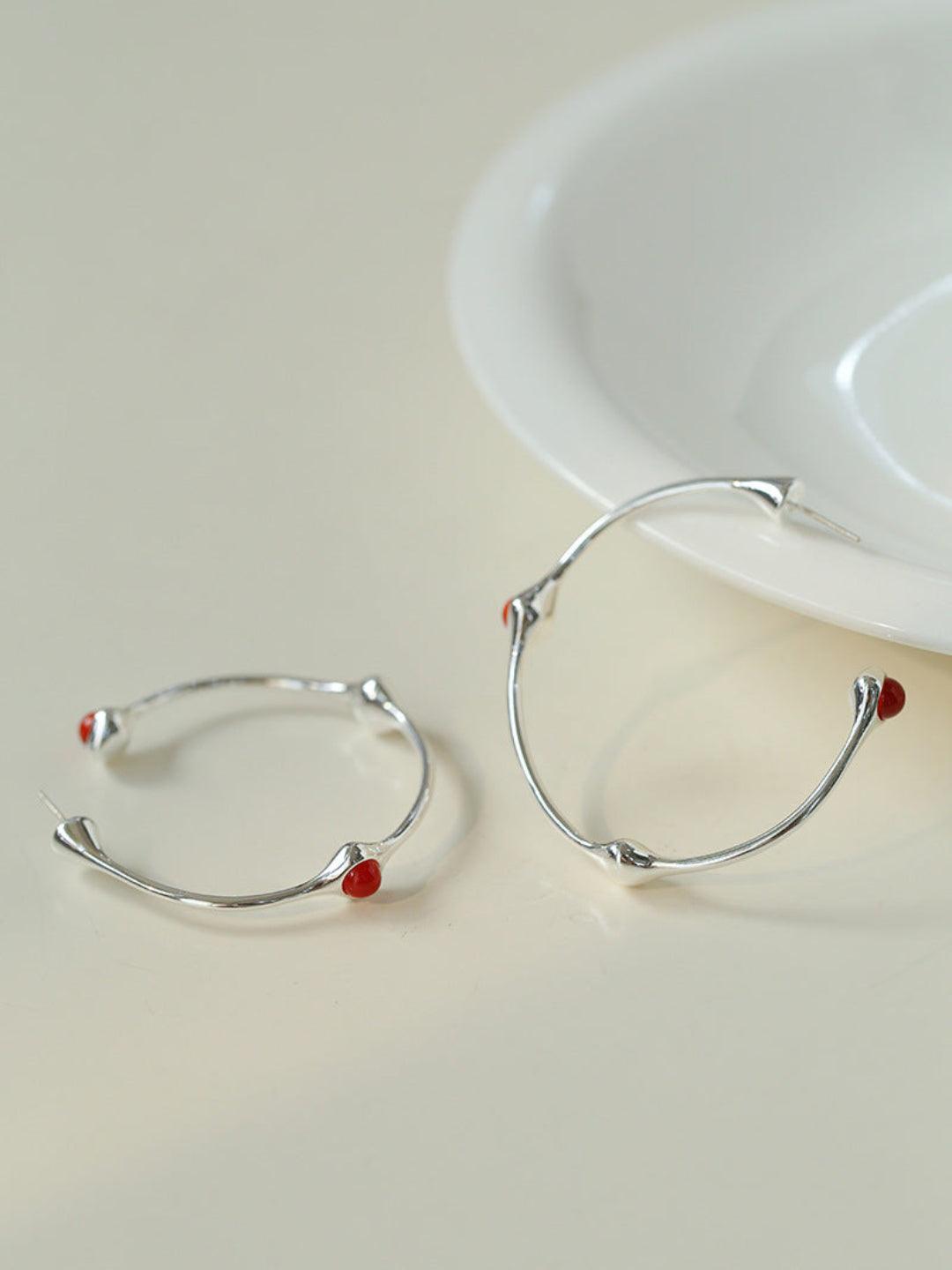 Red Agate Tiger Eye Stone Metal Hoop Earrings - Gembea Jewelry