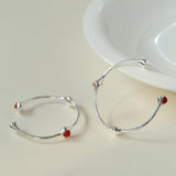 Red Agate Tiger Eye Stone Metal Hoop Earrings - Gembea Jewelry