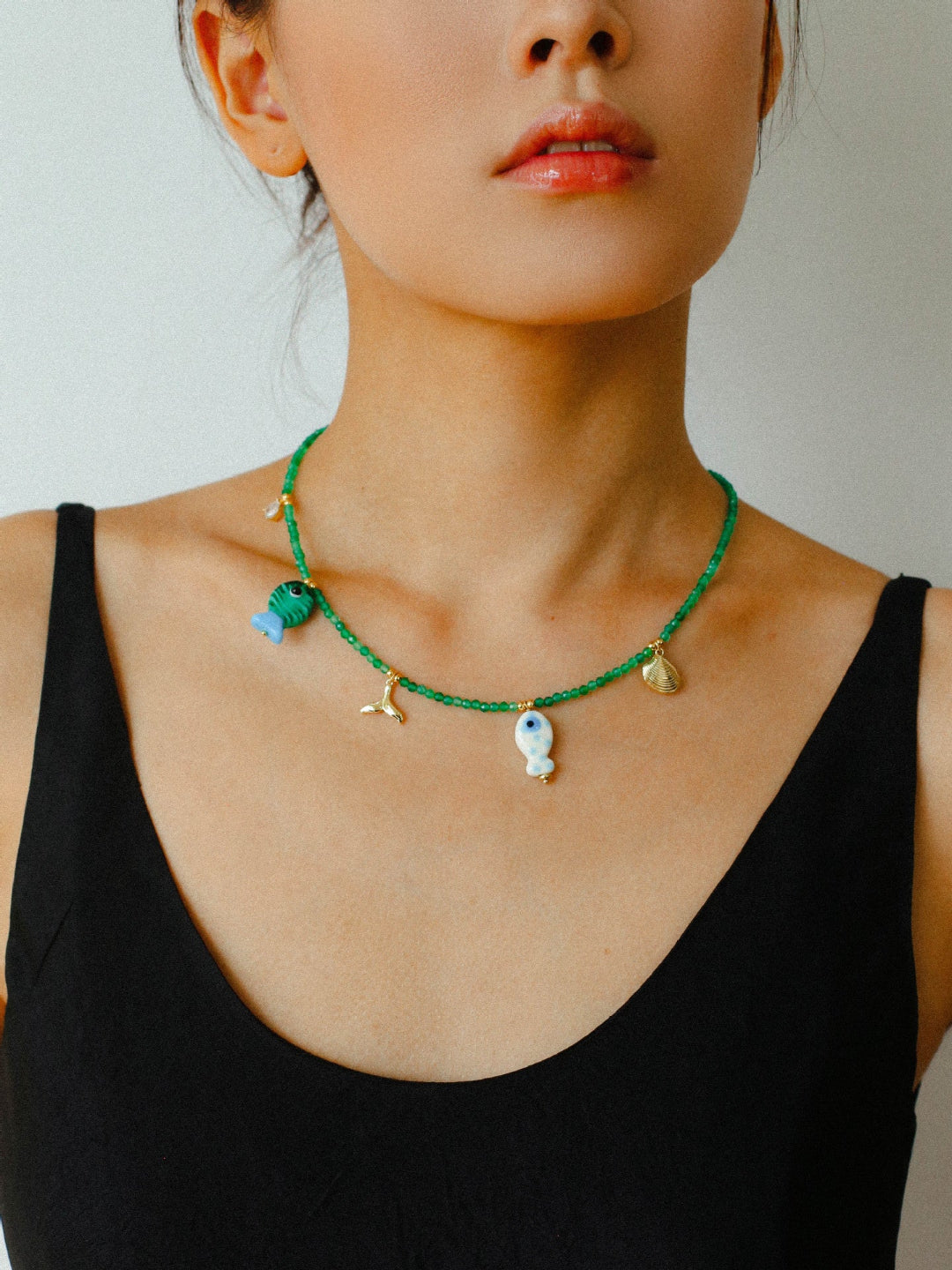 Gembea Jewelry Green Agate Glass Sea Animal Necklace