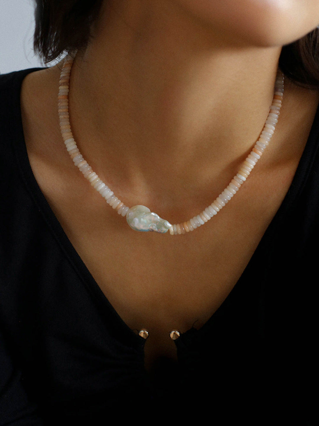 Gembea Jewelry Pink Stone Beaded Baroque Pearl Necklace