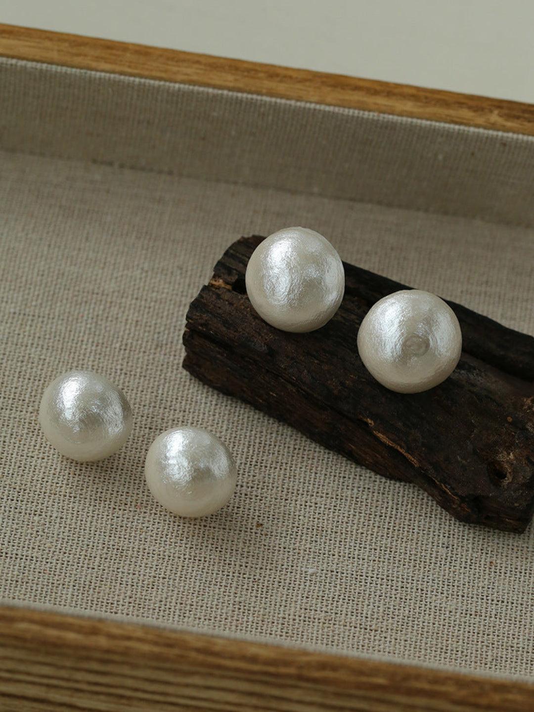 Flying Saucer Cotton Pearl Stud Earrings - Gembea Jewelry