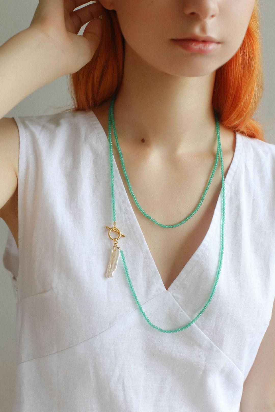 Sea's Embrace Green Agate Aquamarine Necklace - Gembea Jewelry