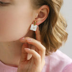 Splice white Mother of Pearl Checkerboard Earrings - Gembea Jewelry