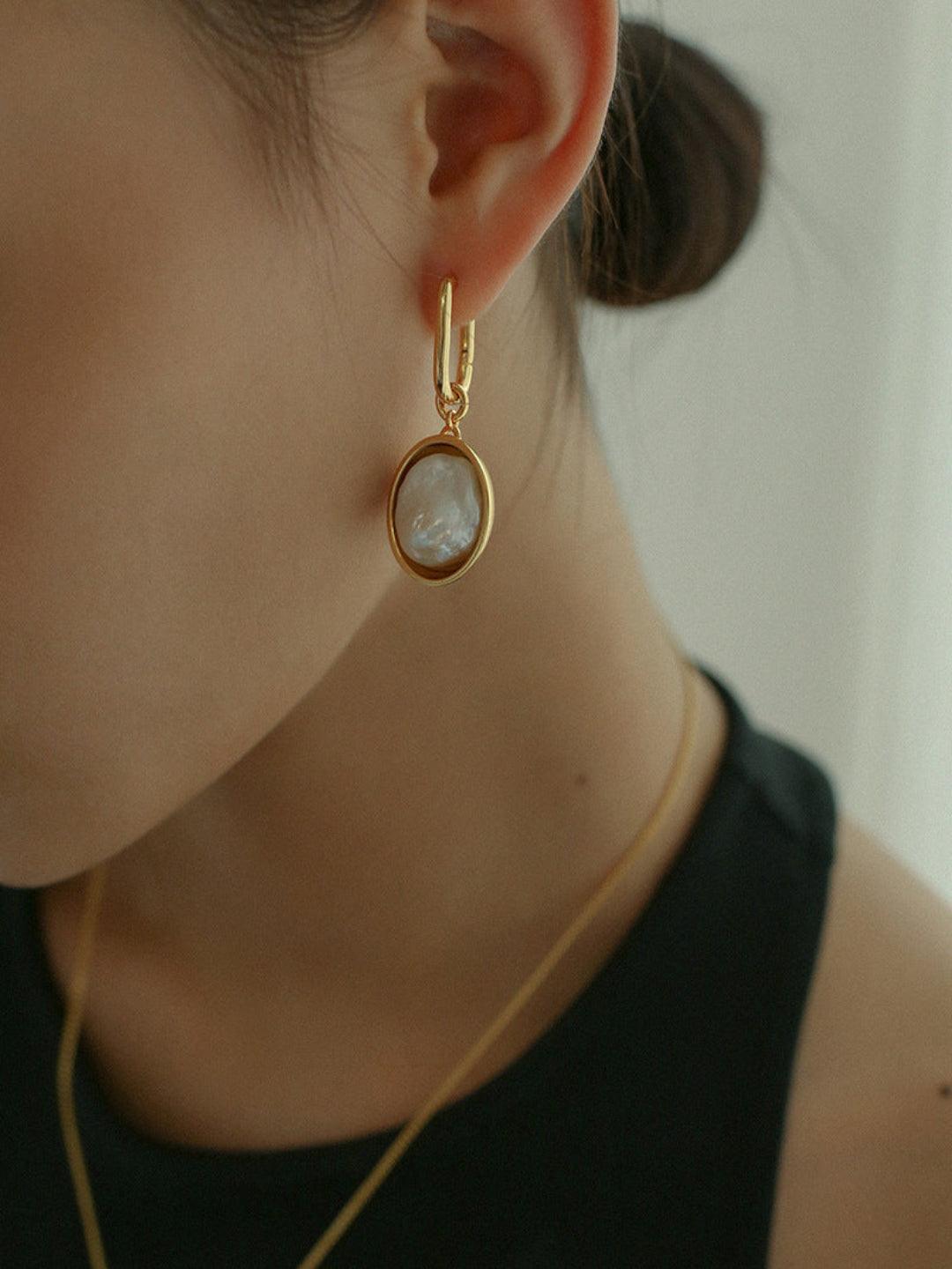 Oval Pendant Baroque Shaped Pearl Earrings - Gembea Jewelry