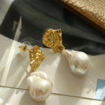 Gembea Jewelry Metal Lava Baroque Pearl Drop Earrings