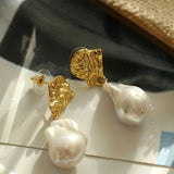 Gembea Jewelry Metal Lava Baroque Pearl Drop Earrings