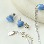 Blue Enamel Heart-shaped Stud Earrings