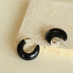 Black Agate Tiger Eye Stone Moon Bud Earrings - Gembea Jewelry
