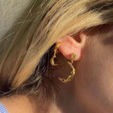 S925 Silver Moon Drop Hoop Earrings - Gembea Jewelry