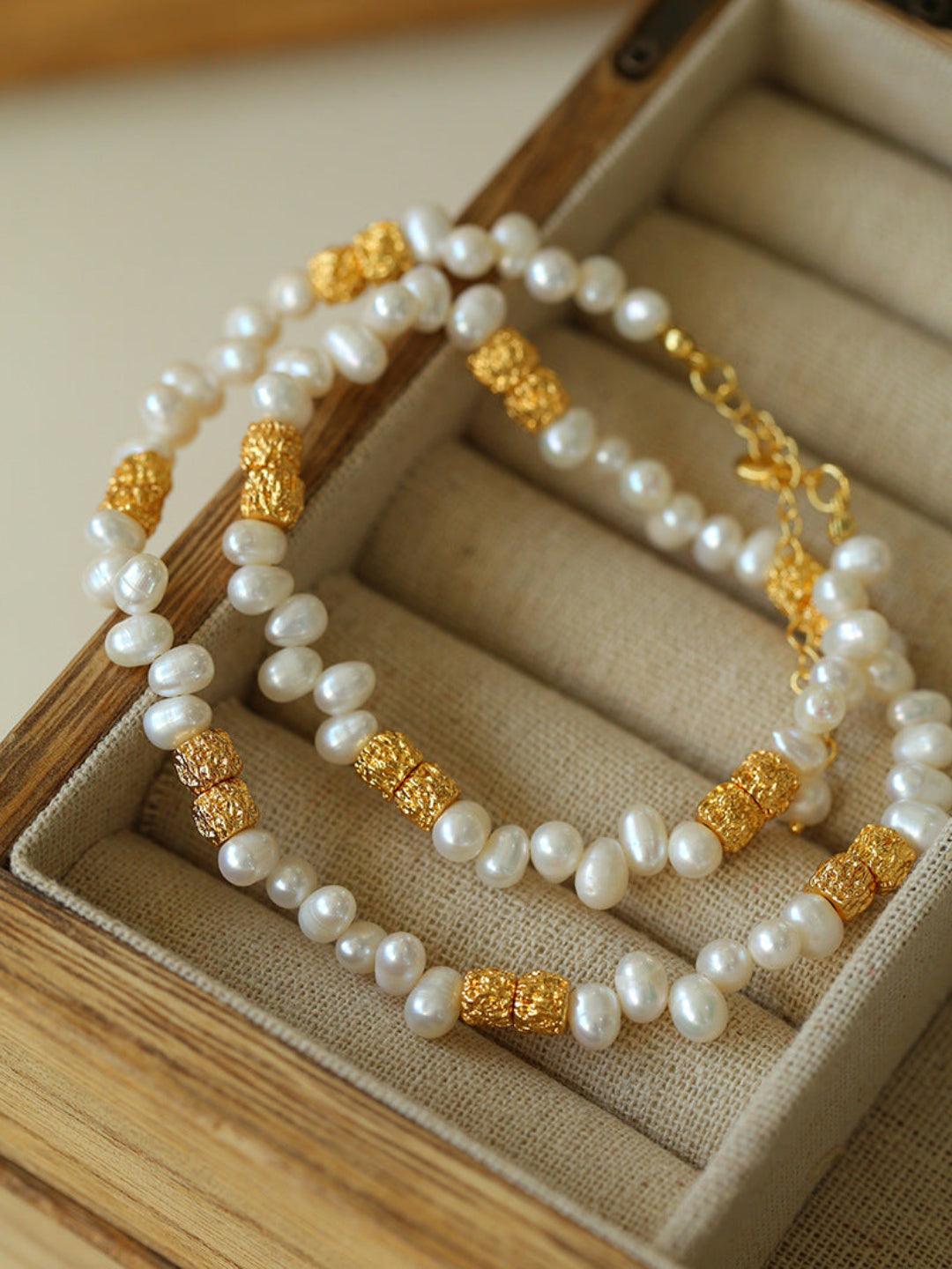 Lava Metal Gold Beans Scattered Pearl Necklace - Gembea Jewelry