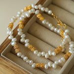 Lava Metal Gold Beans Scattered Pearl Necklace - Gembea Jewelry