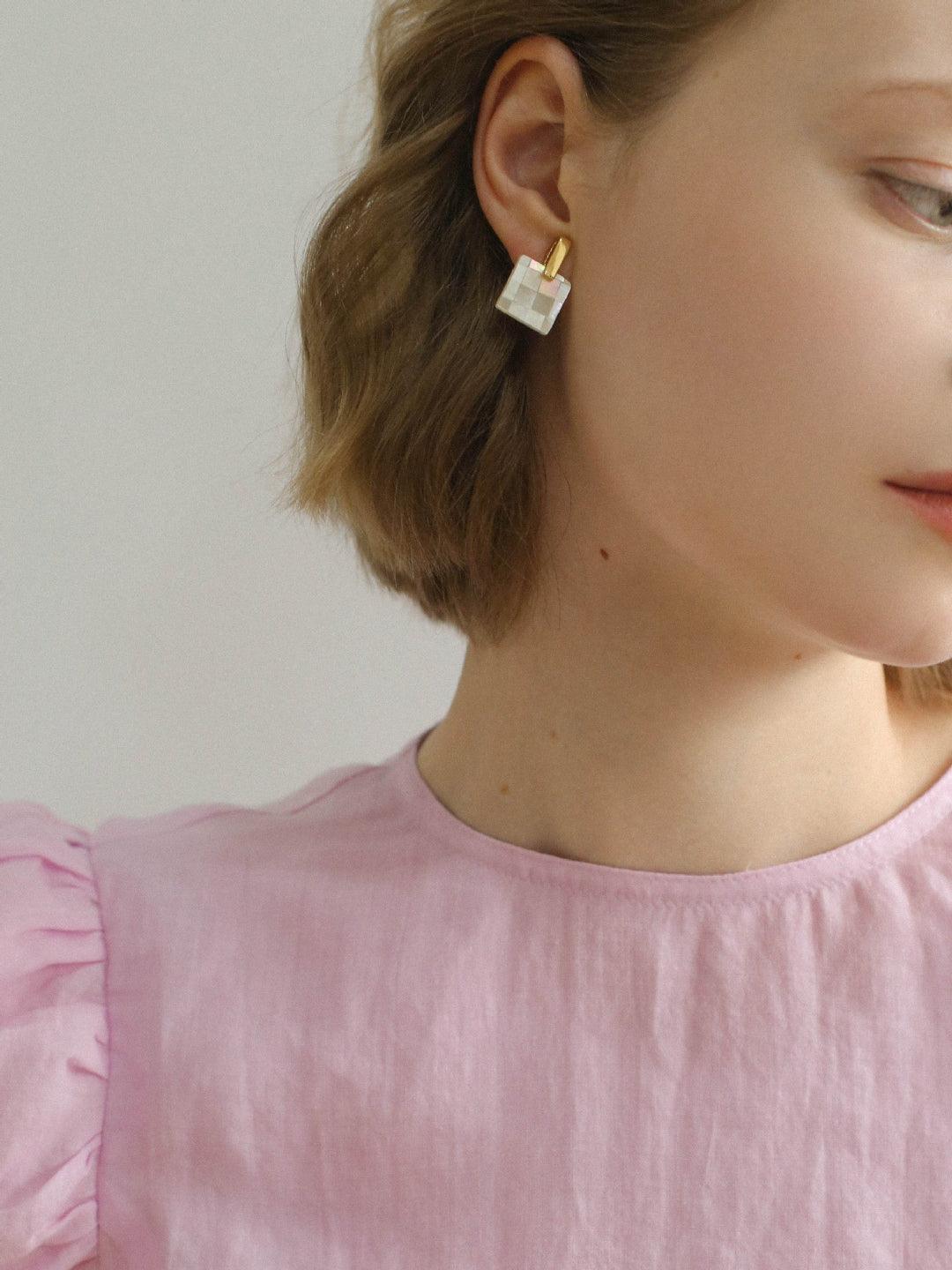 Splice white Mother of Pearl Checkerboard Earrings - Gembea Jewelry