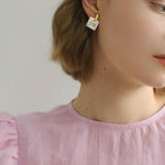 Splice white Mother of Pearl Checkerboard Earrings - Gembea Jewelry