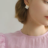 Splice white Mother of Pearl Checkerboard Earrings - Gembea Jewelry