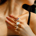 Gembea Jewelry Silver Brushed Oval Natural Stone Ring
