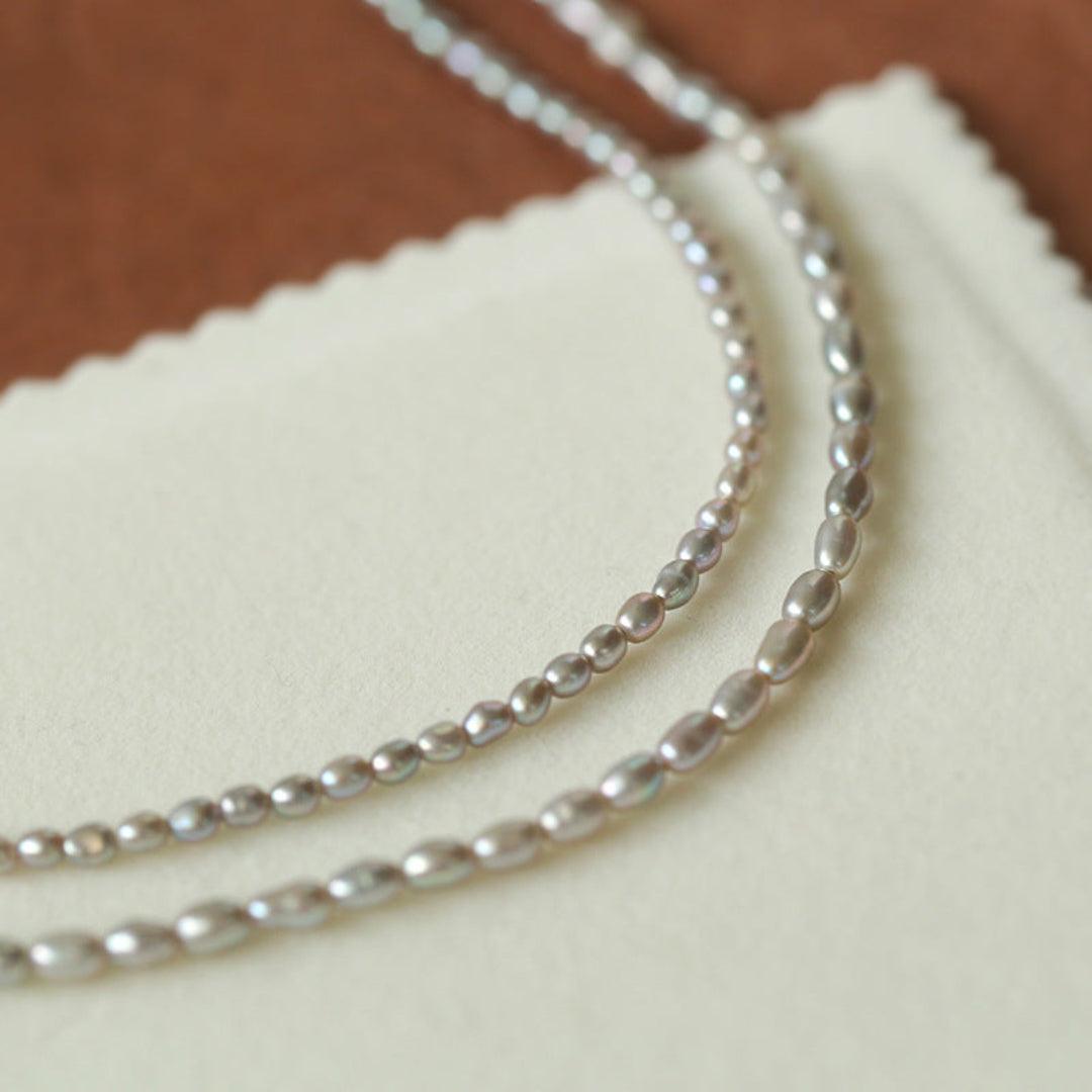 Grey Rice Pearl Necklace - Gembea Jewelry