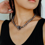 Hand-woven Pearl Run Loop Grey Necklace - Gembea Jewelry