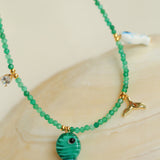 Gembea Jewelry Green Agate Glass Sea Animal Necklace