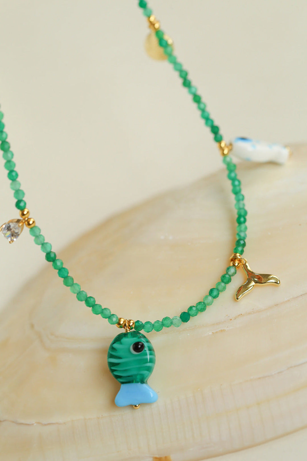 Gembea Jewelry Green Agate Glass Sea Animal Necklace