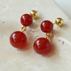 Double Ball Crystal Agate Stone Earrings - Gembea Jewelry