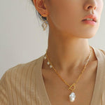 Metal Circle Baroque Pearl Drop Earrings - Gembea Jewelry