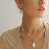 Metal Circle Baroque Pearl Drop Earrings - Gembea Jewelry