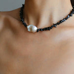 Sea's Embrace Series Black Agate Baroque Necklace - Gembea Jewelry