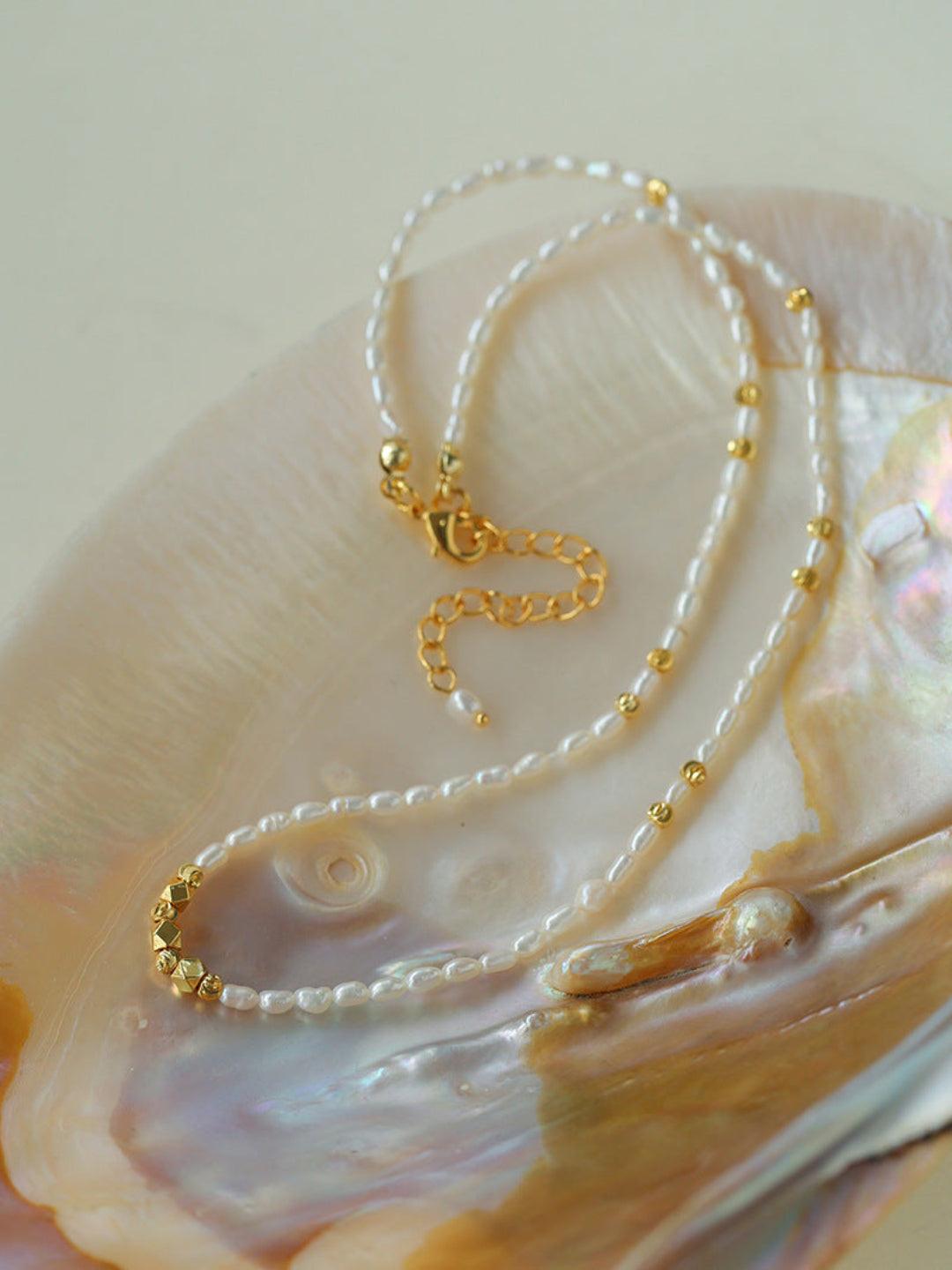 Small Golden Ball Rice Pearl Necklace - Gembea Jewelry