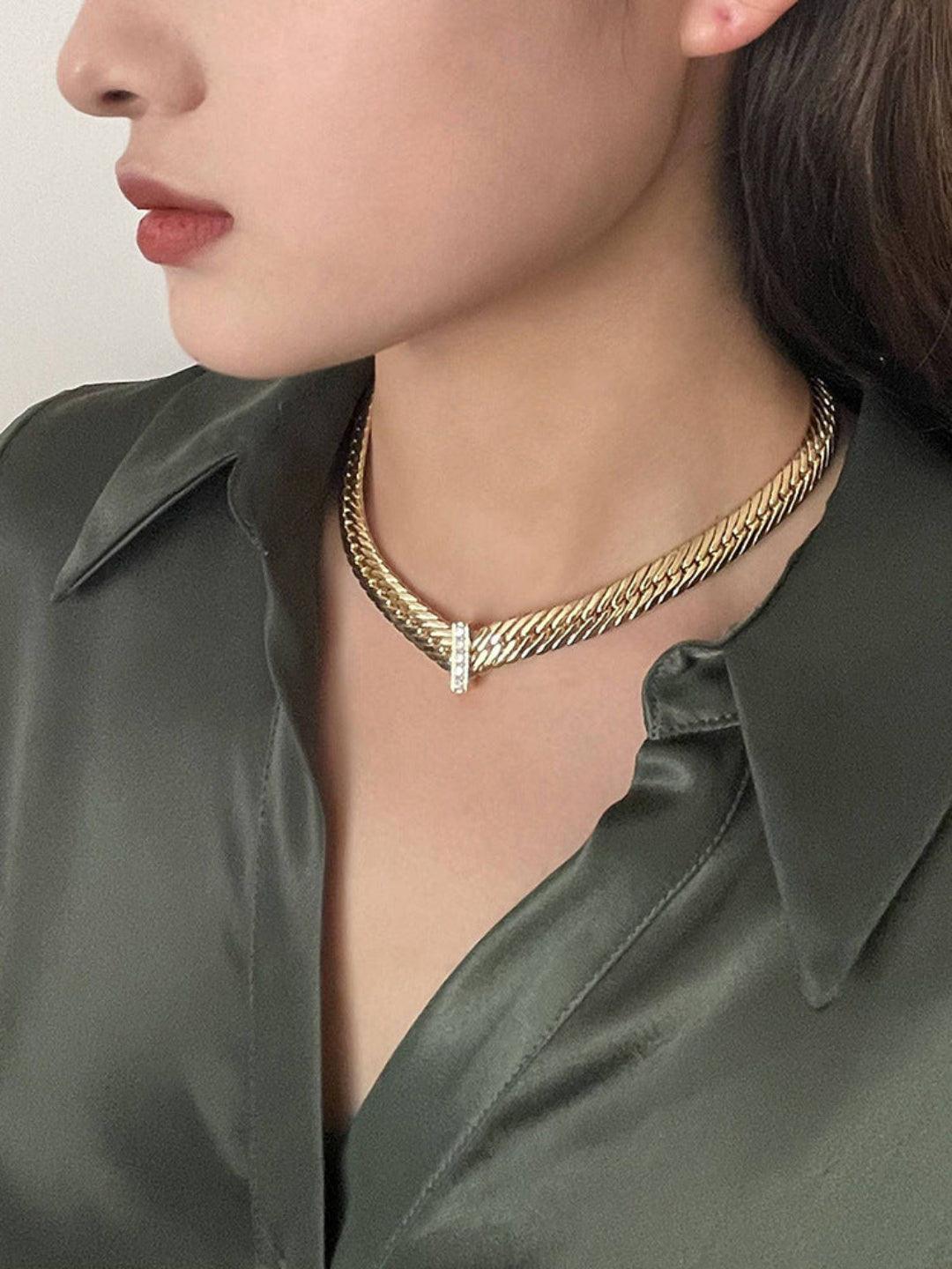 Wide Gold Snake Bone Chain Necklace - Gembea Jewelry
