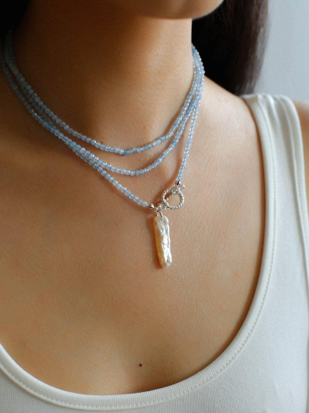 Sea's Embrace Green Agate Aquamarine Necklace - Gembea Jewelry