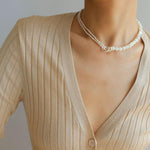 Round Buckle Rice Pearl White Shell Necklace - Gembea Jewelry