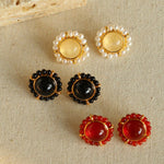 White Crystal Black and Red Agate Stud Earrings - Gembea Jewelry