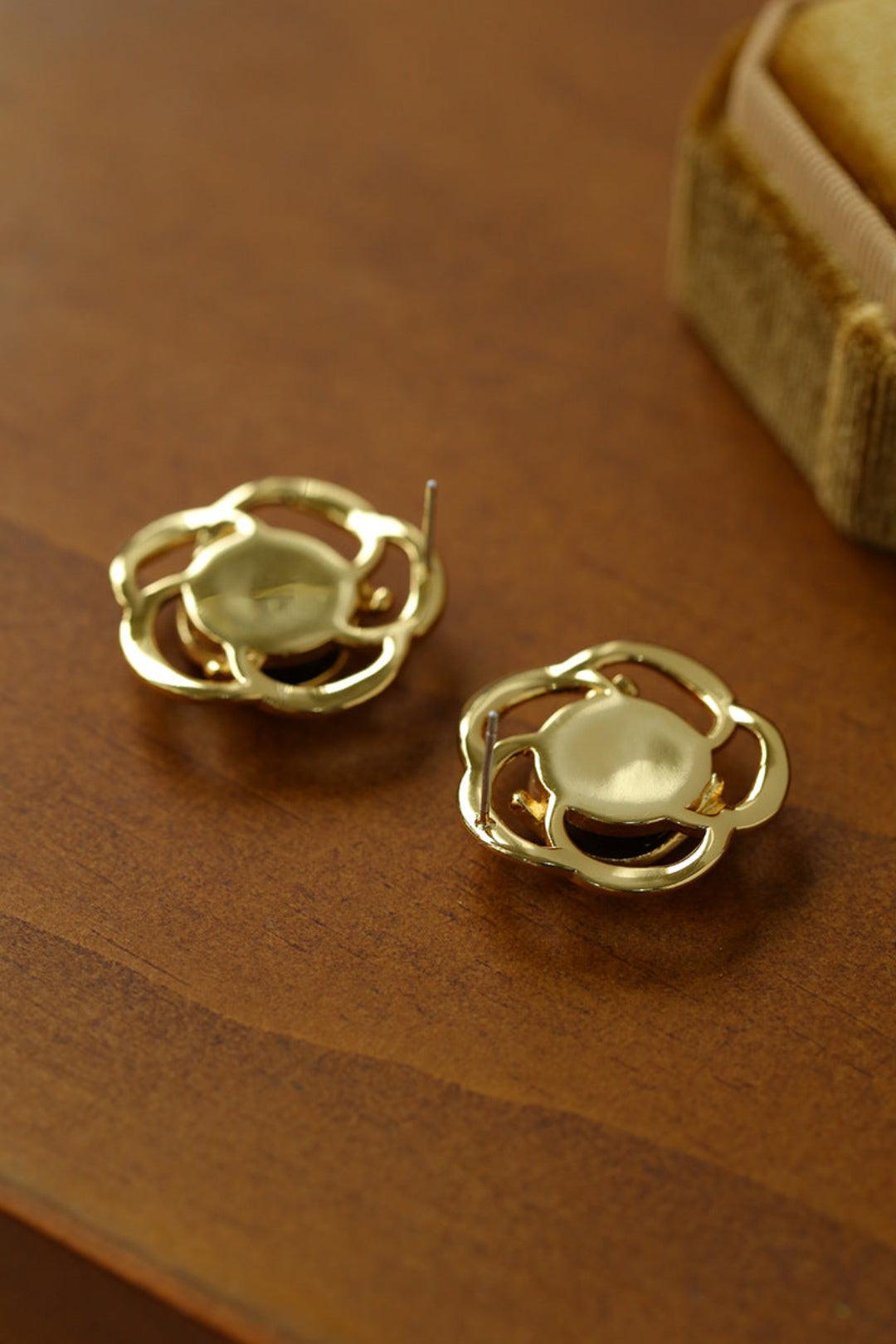 Tiger Eye Gemstone Camellia Earrings - Gembea Jewelry