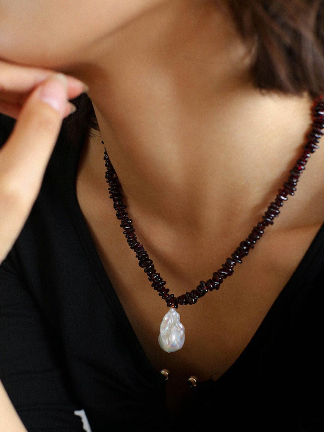 Irregular Garnet Baroque Drop Necklace - Gembea Jewelry