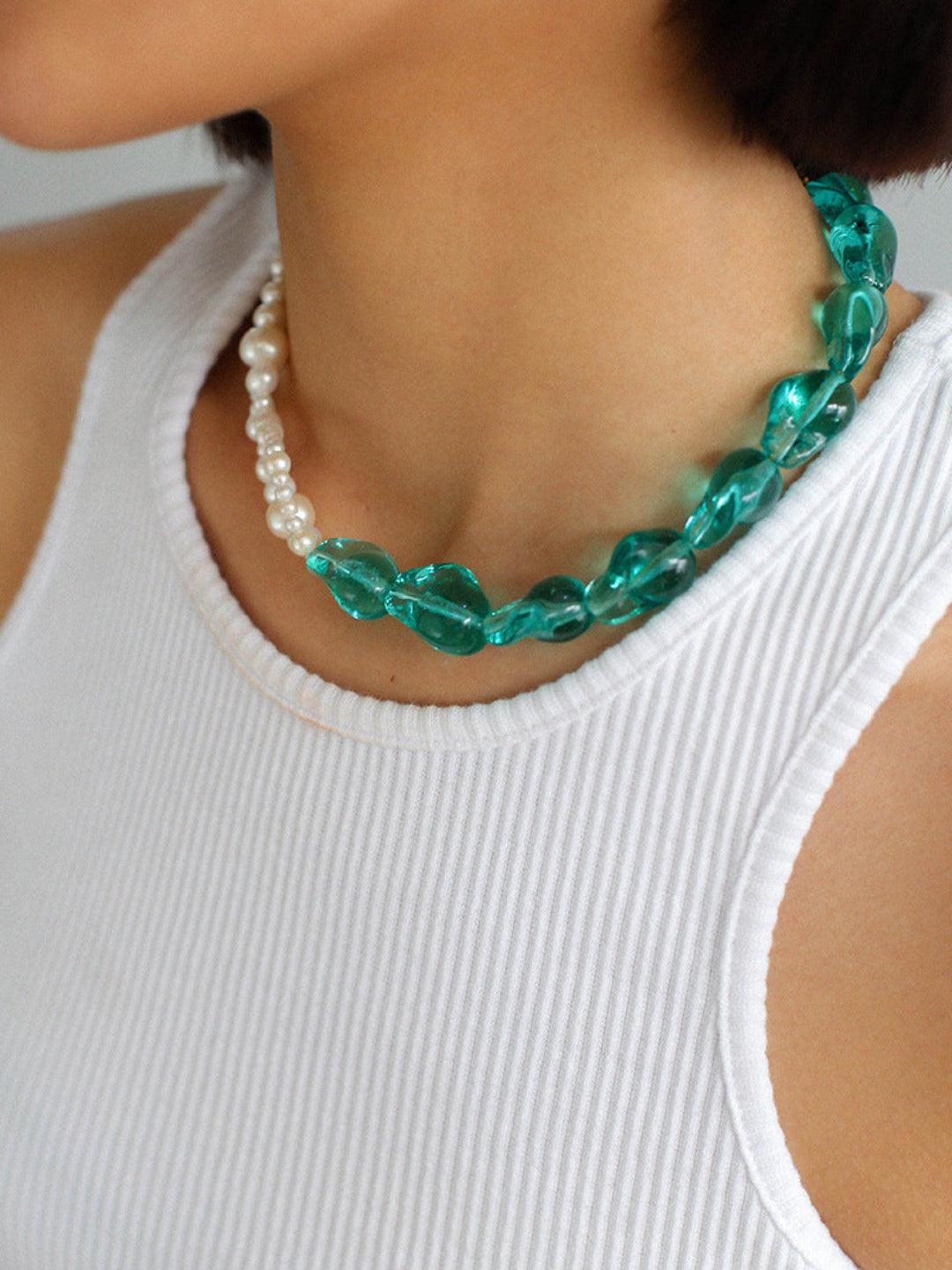 Blue Glazed Pearl Necklace - Gembea Jewelry