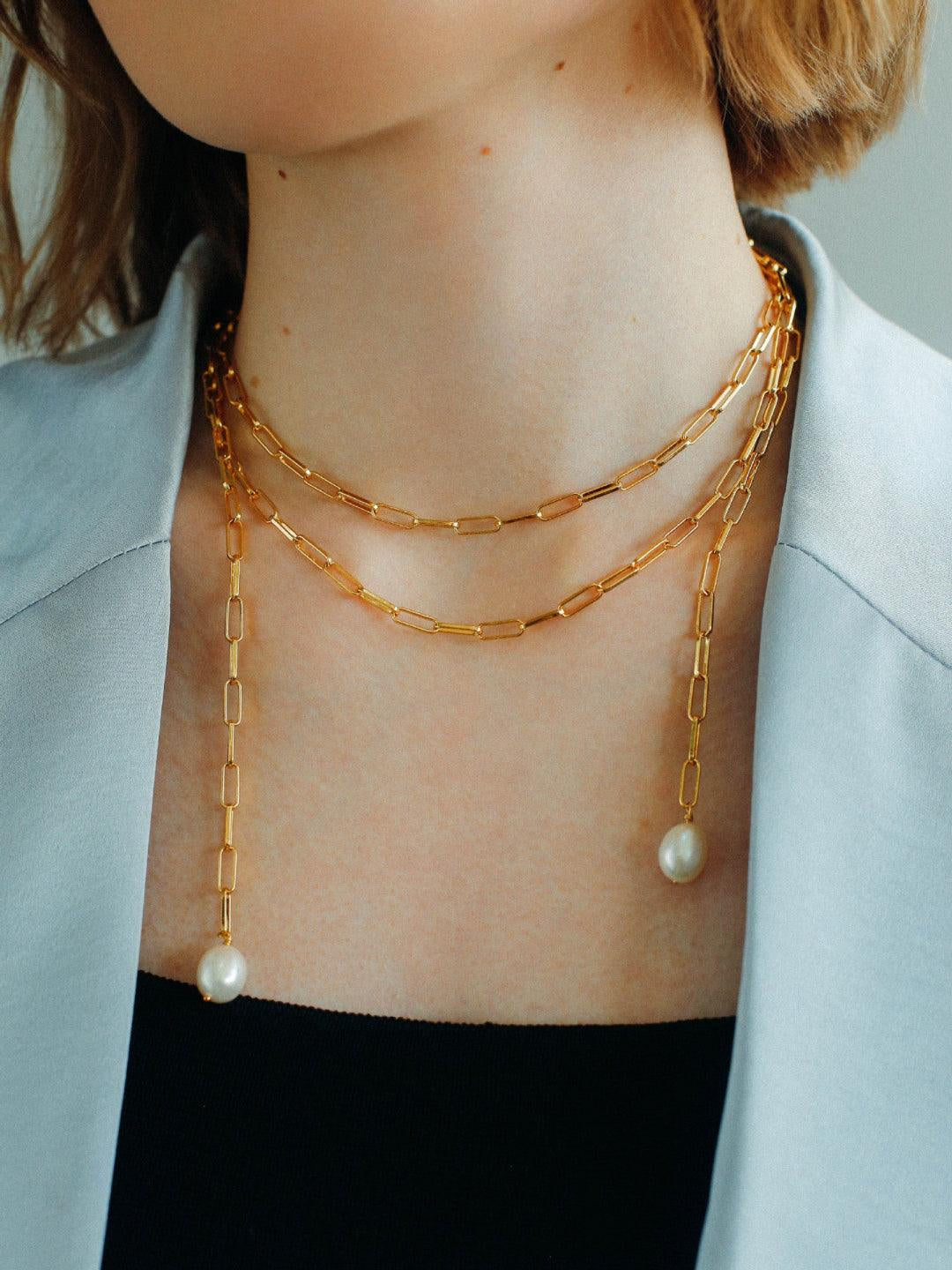 Overlay Natural Pearl Pendant Necklace - Gembea Jewelry