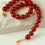Vintage Red Agate Round Bead Necklace - Gembea Jewelry