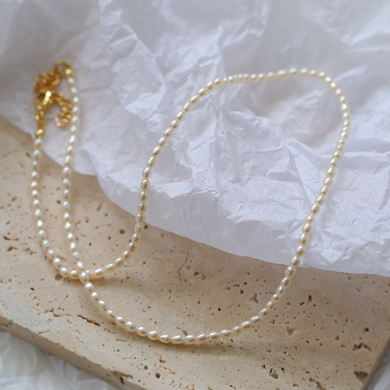 Minimalist Rice Pearl Beaded Necklace-Gembea Jewelry