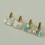 Splice white Mother of Pearl Checkerboard Earrings - Gembea Jewelry